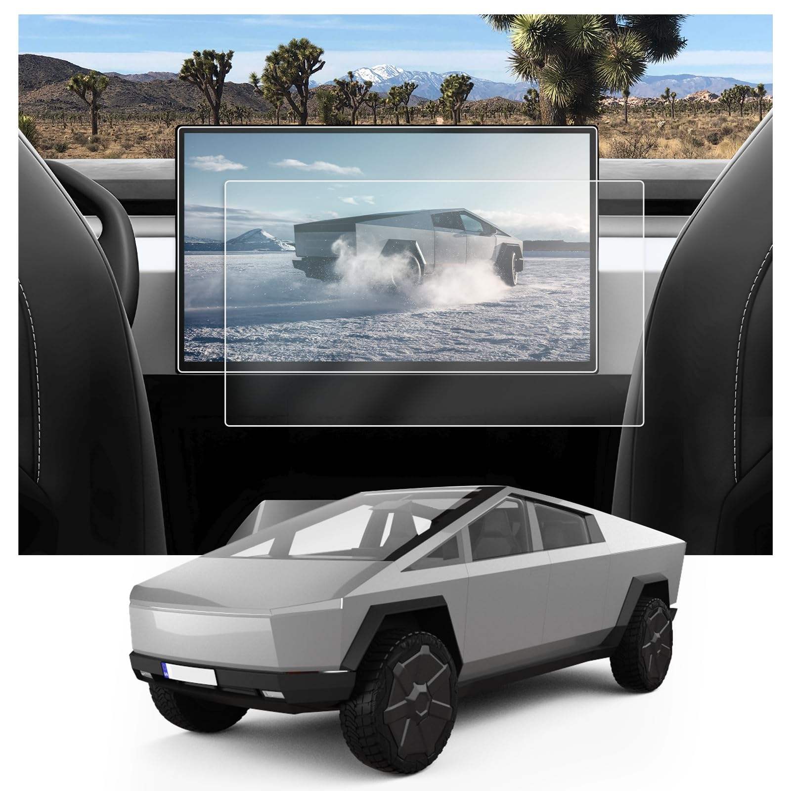 Tesla Cybertruck Tempered Glass Screen Protector - 18.5" Console & 9.4" Rear Screen