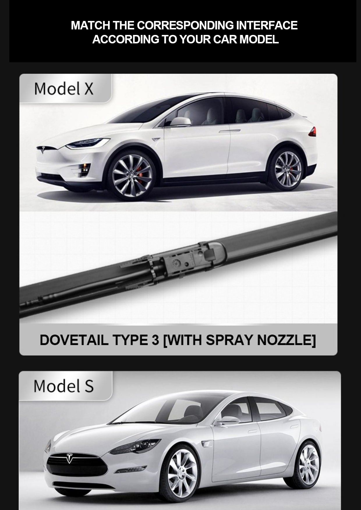 Tesla Model 3/Y Silicone Windshield Wiper Blades (2-Piece Set)