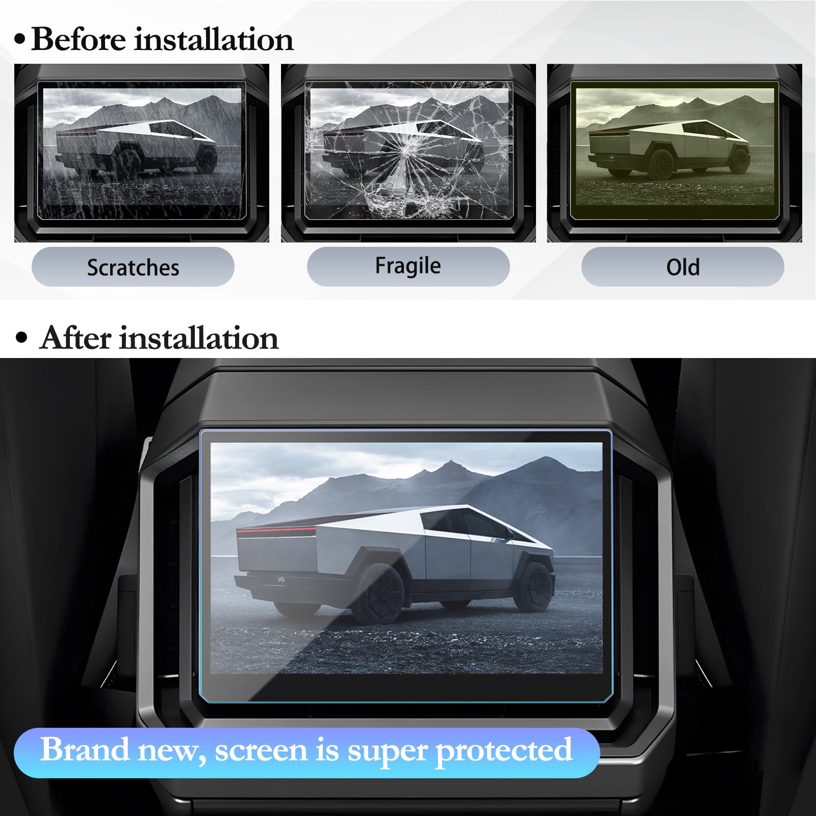 Tesla Cybertruck Tempered Glass Screen Protector - 18.5" Console & 9.4" Rear Screen